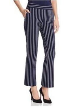 Hugo Boss Navy Pinstripe Cropped Flare Pants US 2 | Elegant Slim Fit